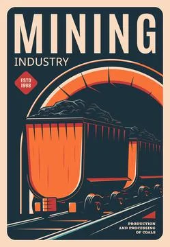 Mining industry retro poster, processing of coals Stock Illustration
