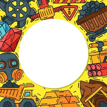 Mining industry round pattern vector illustration. Profession and occupation 스톡 일러스트