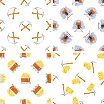 Mining industry seamless pattern with mining carts, pickaxe and mine entrance Stock Illustration