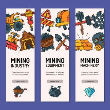 Mining industry set of banners vector illustration. Profession and occupation Stock Illustration