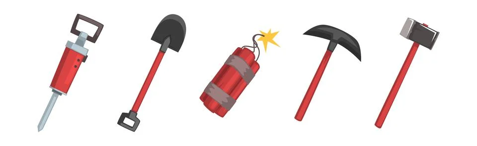 Mining Industry Tool and Extracting Equipment Vector Set Illustrazione stock