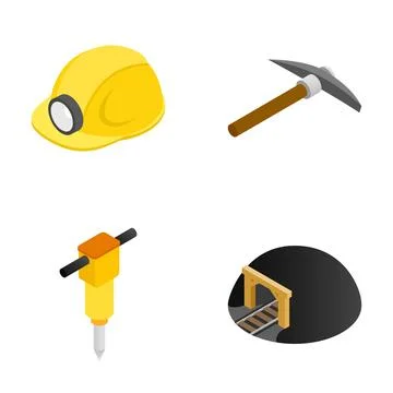 Mining industry tools and equipment isometric collection Stock Illustration