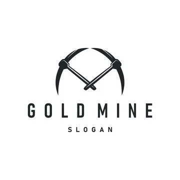 Mining logo design simple minimalist concept gold mountain mining with work.. Stock Illustration