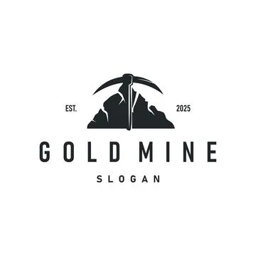 Mining logo design simple minimalist concept gold mountain mining with work.. 스톡 일러스트