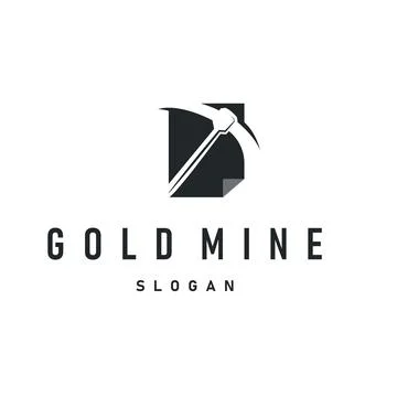 Mining logo design simple minimalist concept gold mountain mining with work.. Stock Illustration