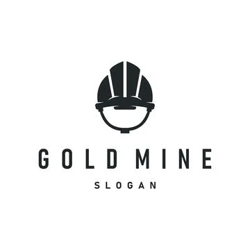 Mining logo design simple minimalist concept gold mountain mining with work.. Stock Illustration