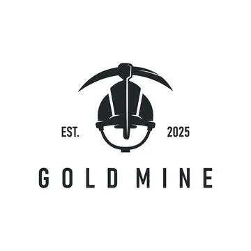 Mining logo design simple minimalist concept gold mountain mining with work.. 스톡 일러스트