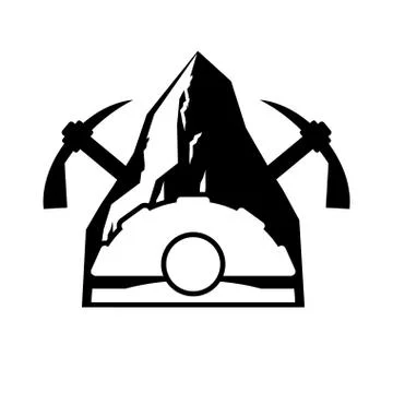 Mining logo. Meiner emblem. Helmet and pickaxe and Coal rock. Vector illustra Stock Illustration