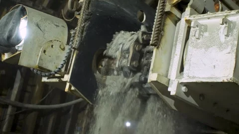 A mining machine cuts rock in a mine shaft Stock Footage 279465611