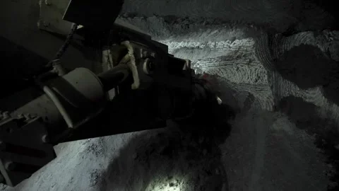 A mining machine cuts rock in a mine shaft Stock Footage 279465889