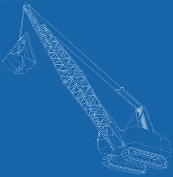 Mining machine. The machine of quarry mining works. Wire-frame outline Illustrazione stock