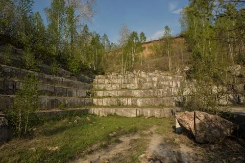 Mining of marble in an open way. an old marble quarry. Russia, Novosibirsk re Stock Photos