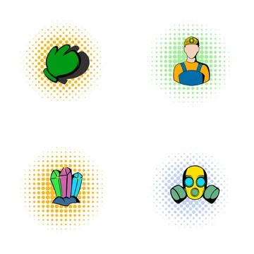 Mining miner worker equipment and crystal icons Stock Illustration