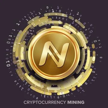 Mining Namecoin Cryptocurrency Vector. Golden Coin, Digital Stream. Futuristic Illustrazione stock
