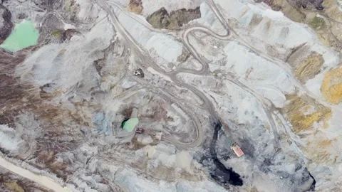Mining. Open pit mine, aerial drone view. Working machines and excavators Stock Footage 308231005