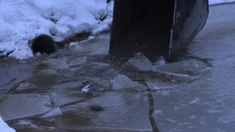 Mining Operation Excavator Bucket Breaking Ice Close Up Stock Footage 154135899