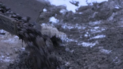 Mining Operation Slow Motion Rocks Tumble Down Pan Stock Footage 154136519