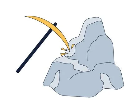 Mining pickaxe breaking rock 2D cartoon object 库存插图