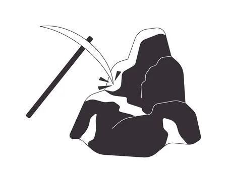 Mining pickaxe breaking rock 2D line object 库存插图