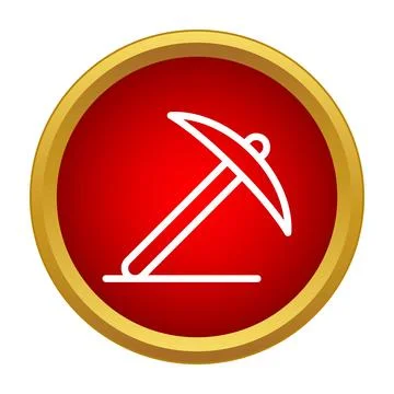 Mining pickaxe icon on a red push button for resource work Stock Illustration