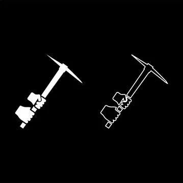Mining pickaxe Mattock pick axe in hand icon white color vector illustration  스톡 일러스트