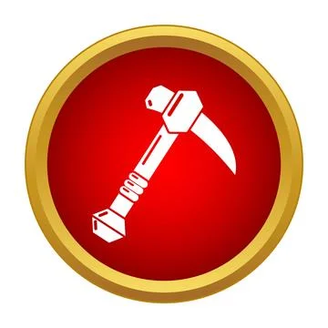 Mining pickaxe tool icon on red button Stock Illustration