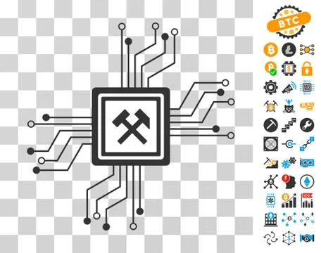Mining Pool Circuit Icon with Bonus Stock Illustration