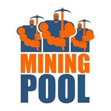 Mining pool logo. Extraction of Bitcoin Crypto Currencies. Worker with pickax イラスト素材