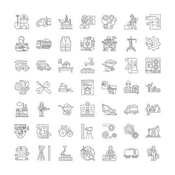 Mining proccess linear icons, signs, symbols vector line illustration set Illustrazione stock