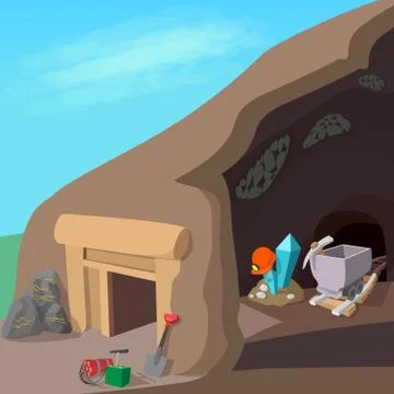 Mining process concept, cartoon style Stock Illustration