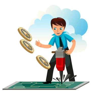 Mining process of Ethereum crypto currency poster Stock Illustration