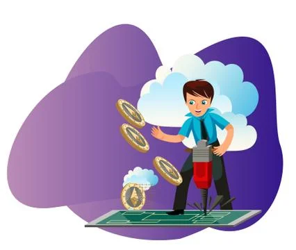 Mining process of Ethereum crypto currency poster 스톡 일러스트