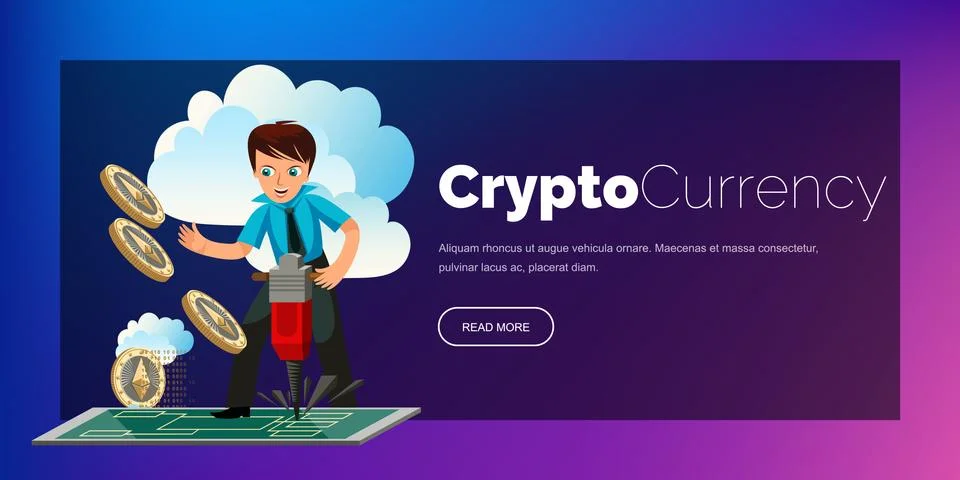 Mining process of Ethereum crypto currency poster Stock Illustration
