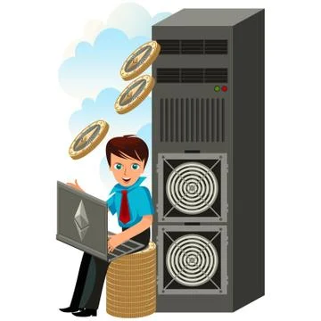 Mining process of Ethereum money poster Illustrazione stock