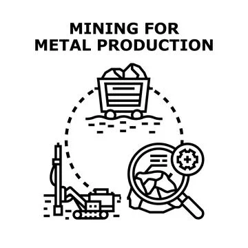 Mining process for metal raw material production Stock Illustration