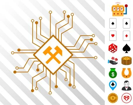 Mining Processor Circuit Icon with Bonus Stock Illustration
