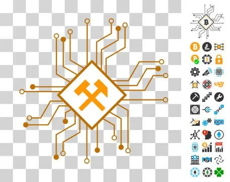 Mining Processor Circuit Icon with Bonus Illustrazione stock