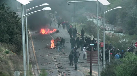 Mining Protest - Road Block - Uproar - Crowds Getting Ready for Battle Stock Footage 67571254