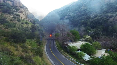 Mining Protest - Road Block - Uproar - Aerial view Stock Footage 67573479