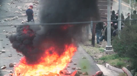 Mining Protest - Road Block - Uproar - Closeup on Fires Stock Footage 67573810