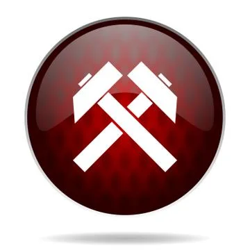 Mining red glossy web icon on white background. Stock Illustration