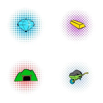 Mining resources concept with diamond, gold, coal, and cave Stock Illustration