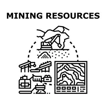 Mining resources extraction and processing cycle illustration Stock Illustration