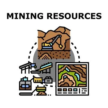 Mining resources extraction and processing cycle illustration Ilustración de archivo