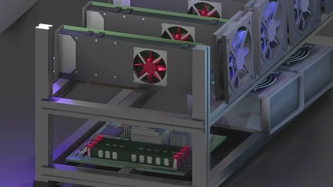 A mining rig for bitcoin CPU Stock Footage 104583268