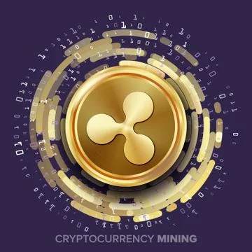 Mining Ripple Cryptocurrency Vector. Golden Coin, Digital Stream. Futuristic Illustrazione stock