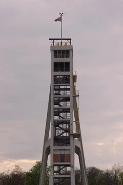 Mining shaft, hoisting tower of the closed coal mine in Chorzów, Poland. Stock Photos