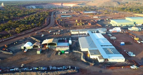Mining site fly over, desert Stock Footage 113603233
