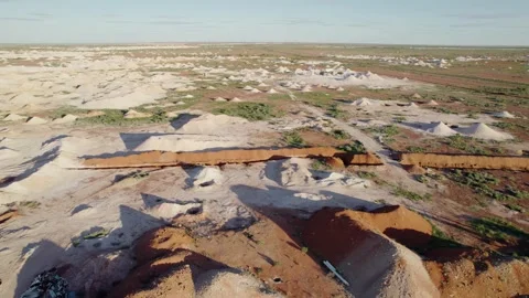 Mining Site Near Cooper Pedy, underground city and world opal city - Aerial Stock Footage 312736487