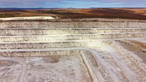 Mining site shows layers of earth being extracted for minerals in an open pit Stock Footage 345455346